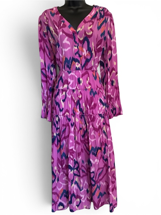 Chico's Dresses & Skirts - Chico's Fuchsia Pink Navy Ikat Resortwear Beach Tiered V-Neck Maxi Dress Sz 2P